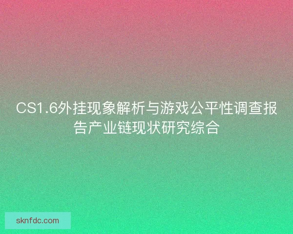 CS1.6外挂现象解析与游戏公平性调查报告产业链现状研究综合